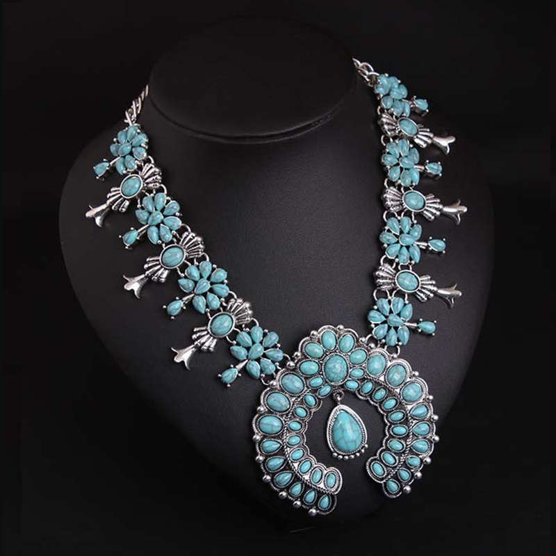 New Bohemia Turquoise Blossom Necklace Flower Pendant Chain Choker Best Gifts Fo
