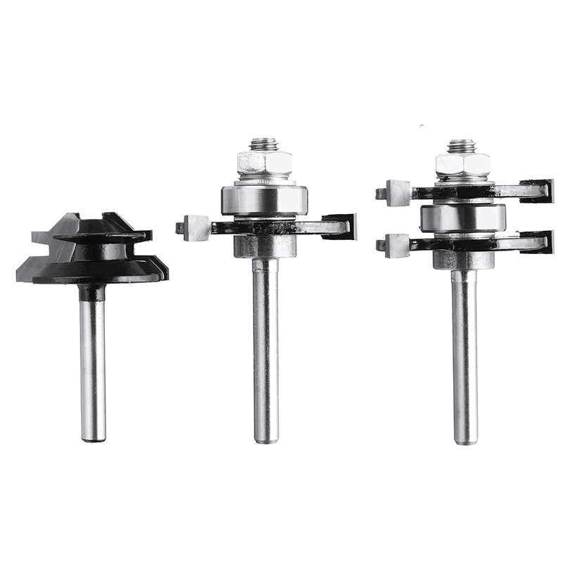 Drillpro 3Pcs 3 Teeth T-shape Tongue & Grooves Router Bit & 45 Degree Lock Miter Router