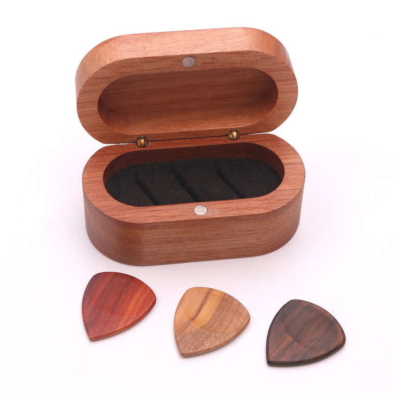 Wooden Guitar Pick Set Plectrum Storage Holder Case Box with 3pcs Guitar Picks Wood Guitar Accessori