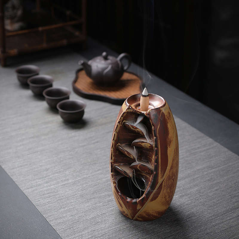 Porcelain Backflow Ceramic Cone Incense Burner Holder Buddhist Censer