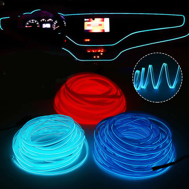 DC12V LED Car Interior Atmosphere Glow EL Wire Neon Strip Light Rope Tub
