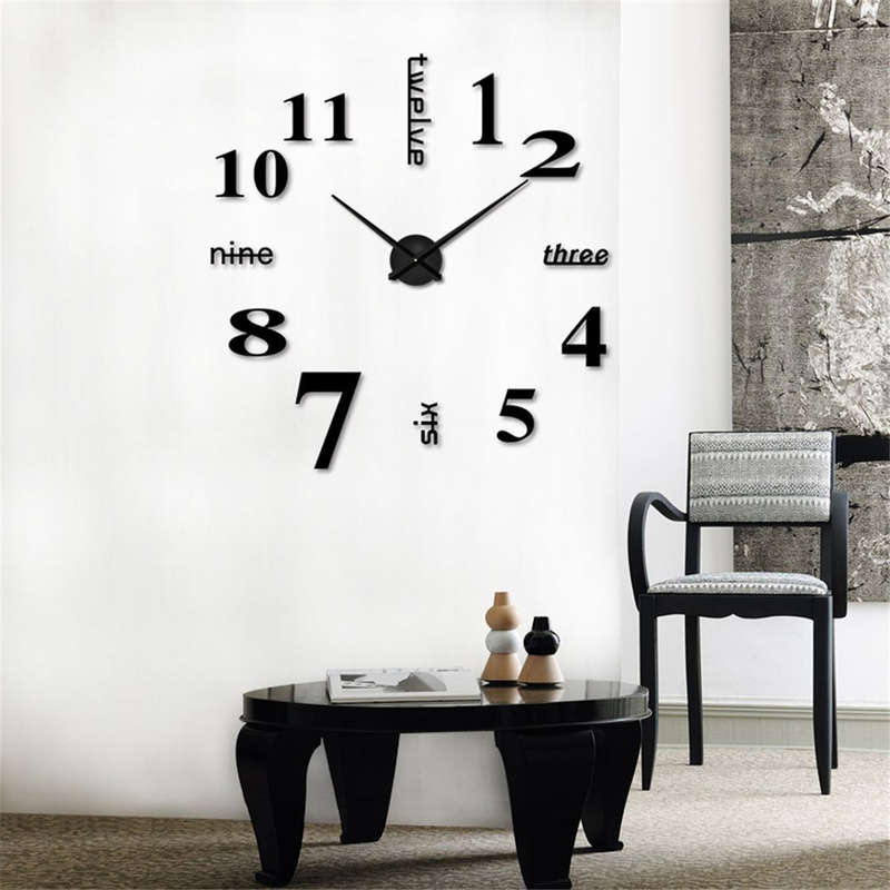 New Modern DIY Analog 3D Mirror Surface Large Number Wall Clock Sticker Home Decor