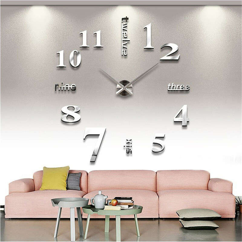 New Modern DIY Analog 3D Mirror Surface Large Number Wall Clock Sticker Home Decor