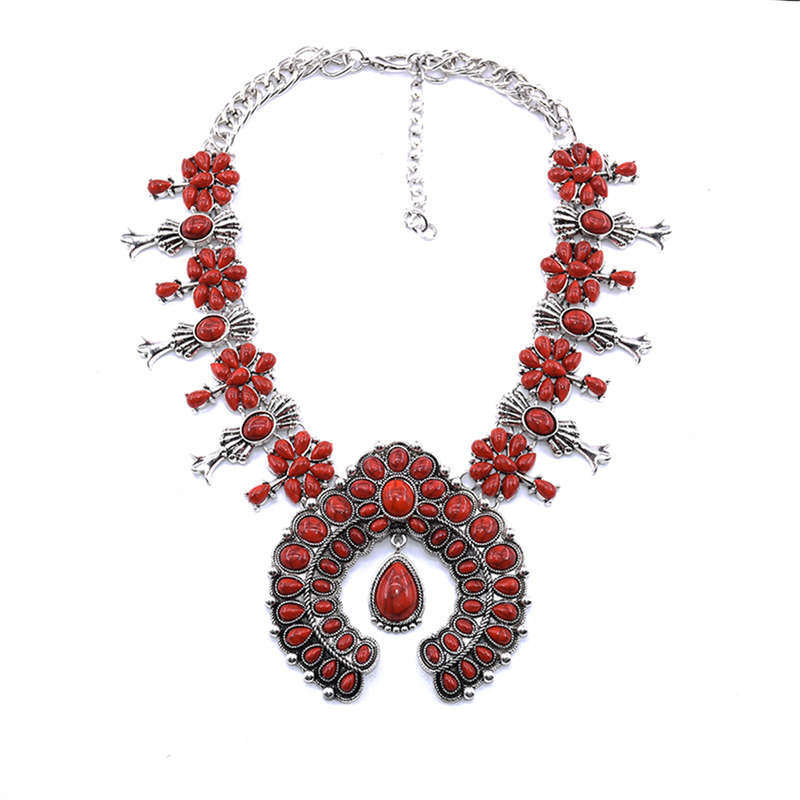 New Bohemia Turquoise Blossom Necklace Flower Pendant Chain Choker Best Gifts Fo