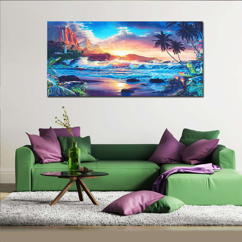 New Home Decor Canvas Print Paintings Wall Art Modern Sunset Scenery Beach Tree