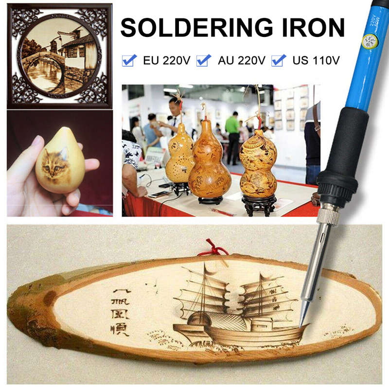 71pcs/Set Wood Burning Pen Tool Soldering Stencil Iron Craft Pyrography Kit 60W (Plug 110V US Plug)