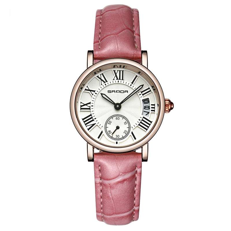 SANDA P206 Leather Women Fashion Style Lady Dress Quartz Watch (Color Pink)