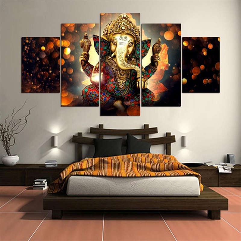 5 Pcs Canvas Ganesha Painting Poster Printing Wall Art Decor Picture for Home Office...-(Version A )