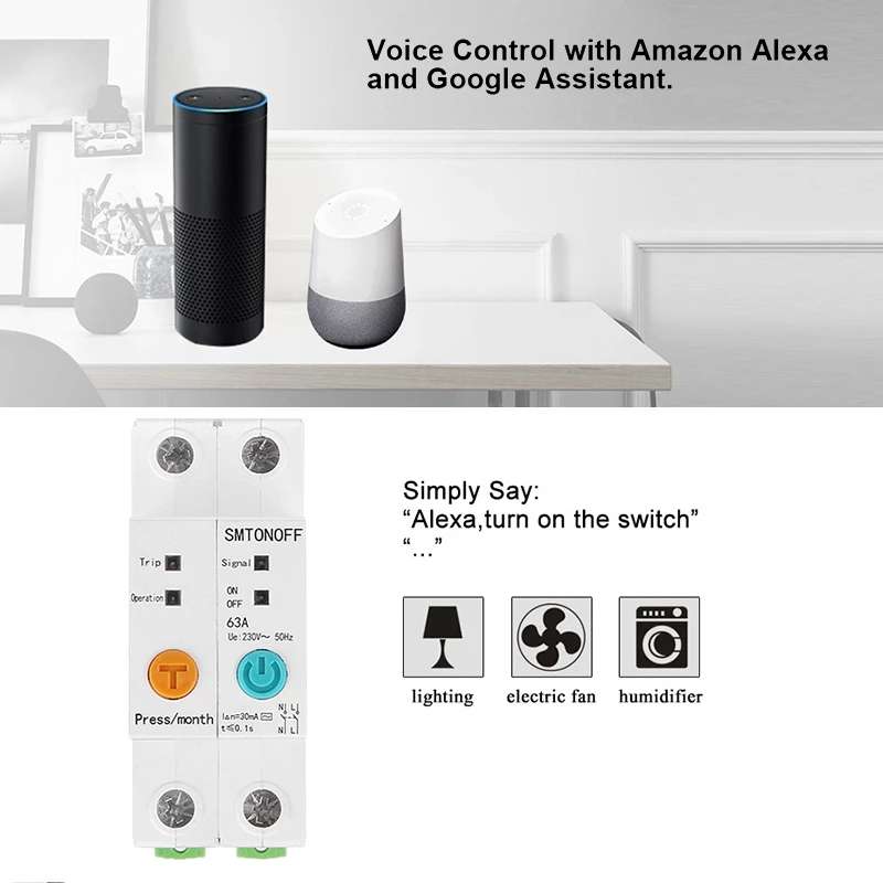 2P 63A eWelink Single Phase Din Rail WIFI Smart Switch Energy Meter Leakage Protection Remote Read K