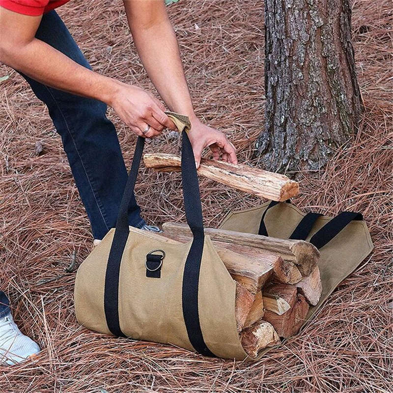 Log Carrier Wood Carrying Tool Bag Firewood Carrier for Fireplace 16oz Waxed Canvas