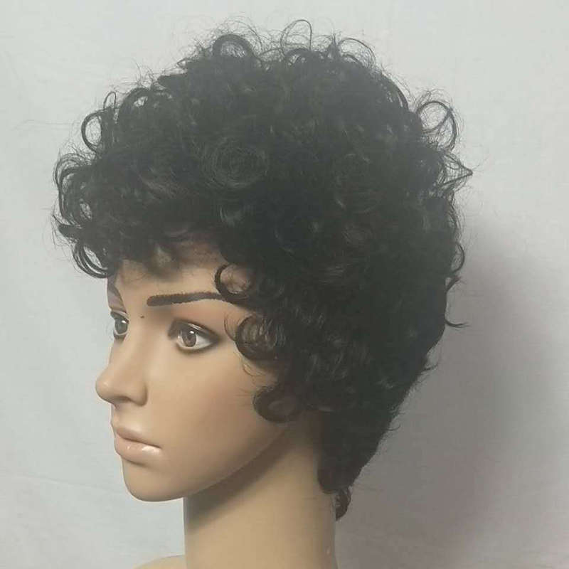 Black Ultra Short Curly Hair High Temperature Fiber Soft Afro Small Curly Wigs