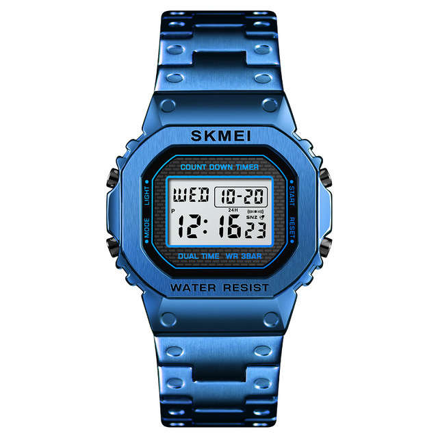 SKMEI 1456 LED Chronograph Countdown Alloy Case Stainless Steel Waterproof Digital Watc (Color Gold)