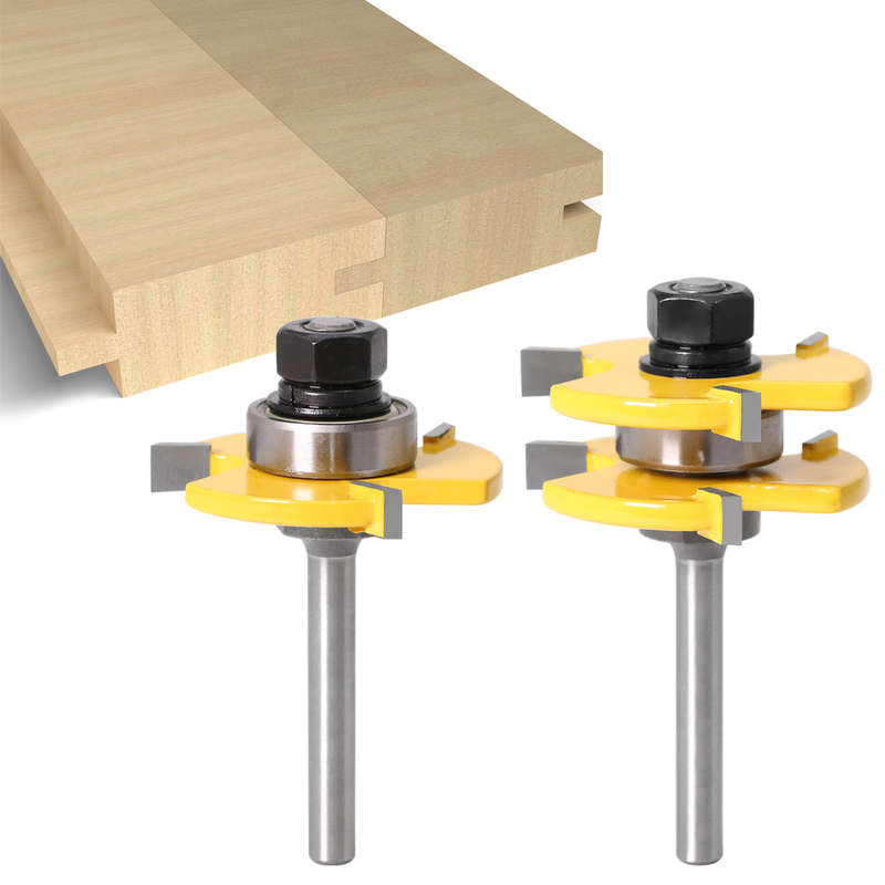 3Pcs 6mm 1/4 Shank Tongue & Grooving Joint Router Bit 45 Degree Lock Miter Router Set Stock Wood Cut