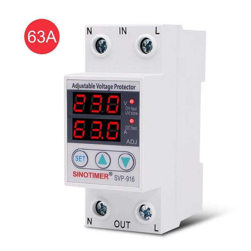 SINOTIMER SVP-916 230V 40A/63A Adjustable Auto-recovery Under/Over Voltage Protector R (Current 40A)