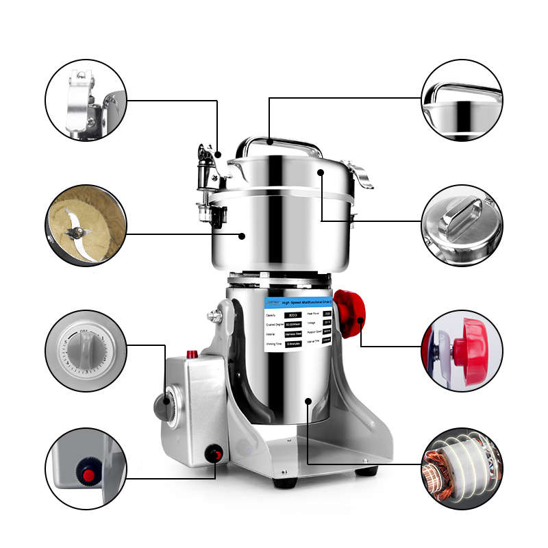 JUSTBUY 800A 2500W 800g Electric Grains Spices Cereal Dry Food Grinder Mill Grinding Machine Stainle