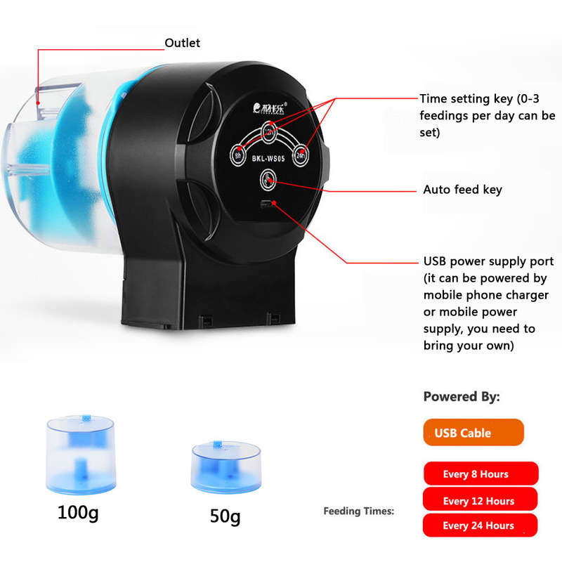 Automatic Feeder Food Dispenser USB Rechargeable for Aquarium Fish Shr