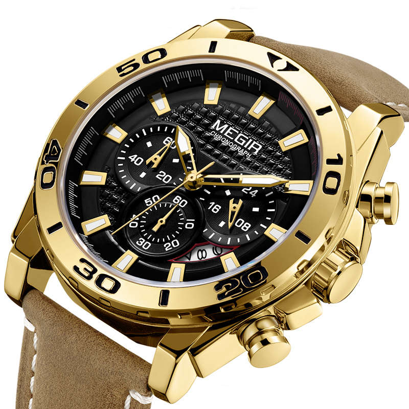 MEGIR 2094 Luxury Leather Band Calendar Luminous Men Wrist Watch Quartz Watch