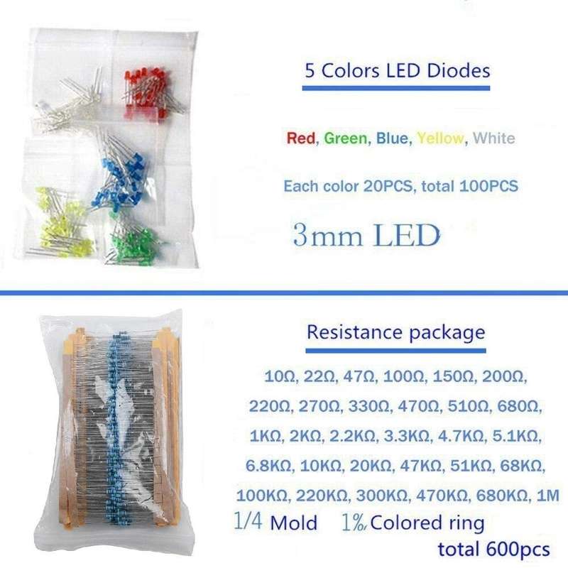 1390pcs Electronic Components Basic Starter Kit LED Diode Transistor Capacitor Resistance Potentiome