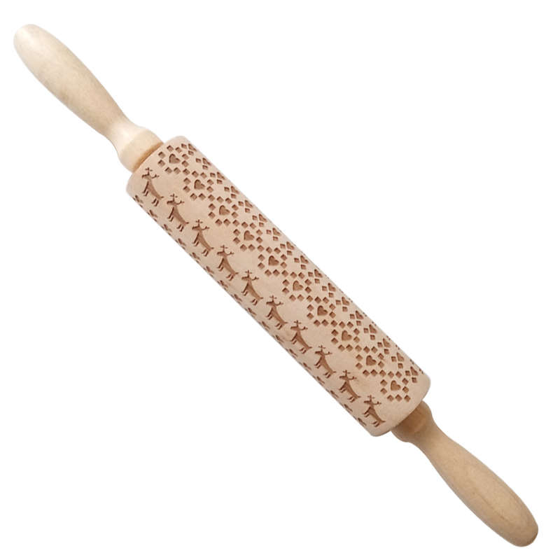 Loskii JM01680 Wooden Christmas Embossed Rolling Pin Dough Stick Baking Pastry Tool New Year Christm