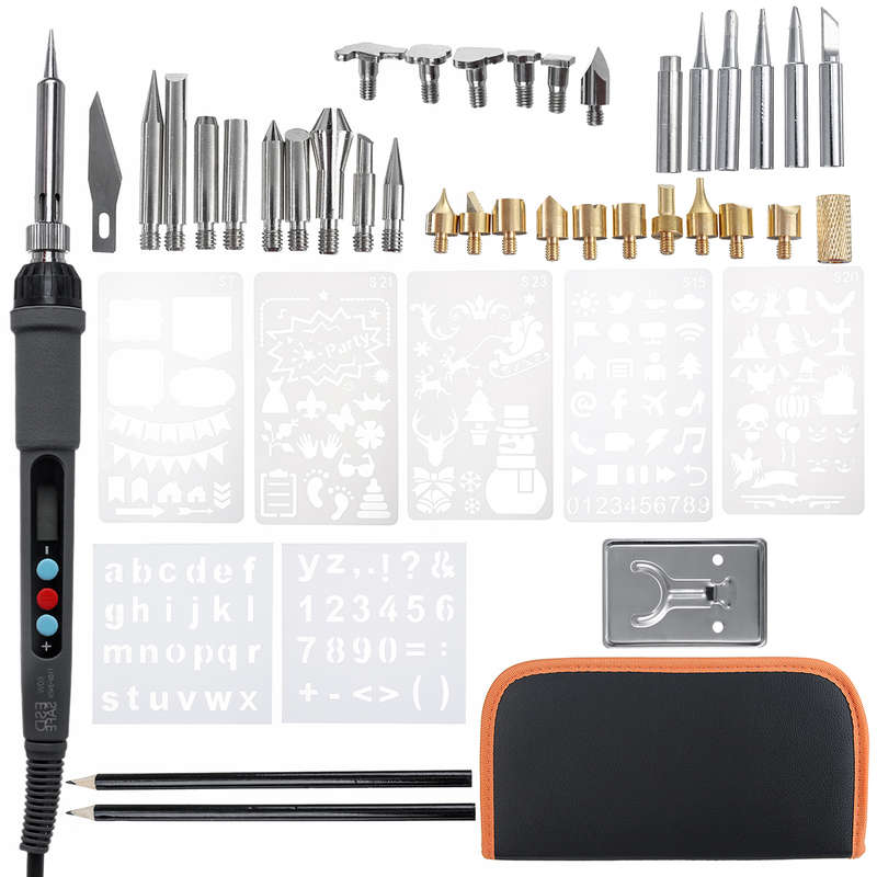 42Pcs 60W Wood Burning Pen Tool Soldering Stencil Iron Craft LCD Pyrography