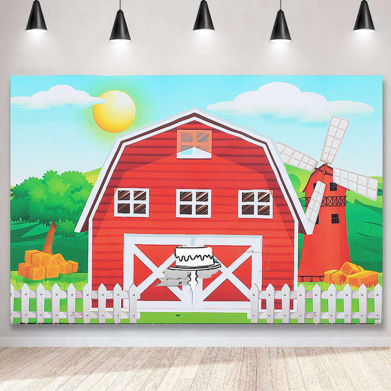 Photography Backgrounds Photo Studio Props Cartoon Red Farm Animals Birthday Party Backdro (SIZE. L)