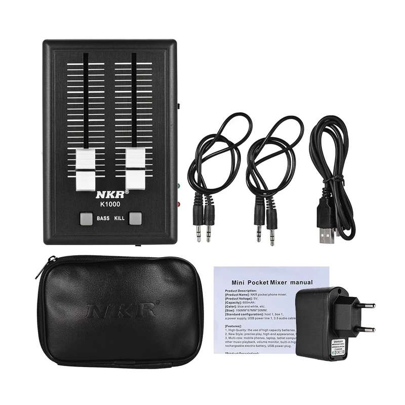 COKYIS K1000 Audio Sound Mixer Mini Pocket Mixer Mini Mobile Phone Mixer (Color&Plug White&US Plug)
