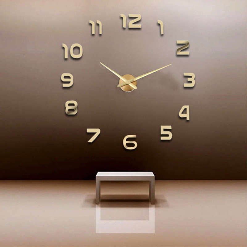 K Govender - Large 3D Number Mirror Wall Sticker Wall Clock - Silver