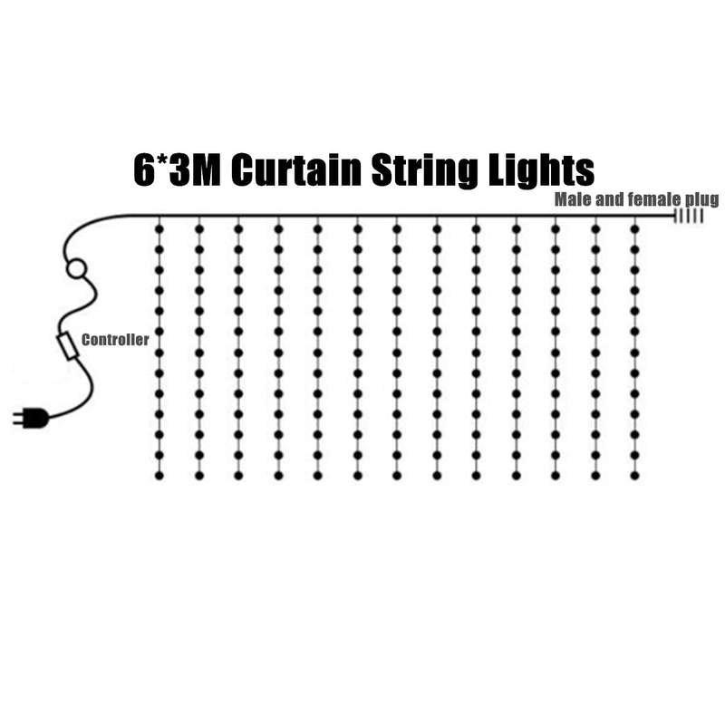 New 6M*3M EU Plug Icicle Window 600 LED Curtain Starry Fairy String Light for Ho