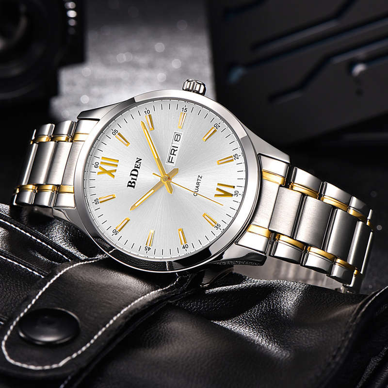 BIDEN 0032 Full Steel Waterproof Men Watch Casual Style Calendar Quartz Watches (Color Silver)
