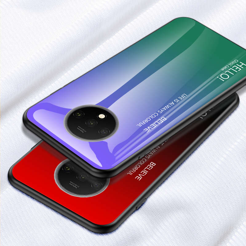 Bakeey OnePlus 7T Case Gradient Color Anti-scratch Shockproof Tempered Glass Protective Case
