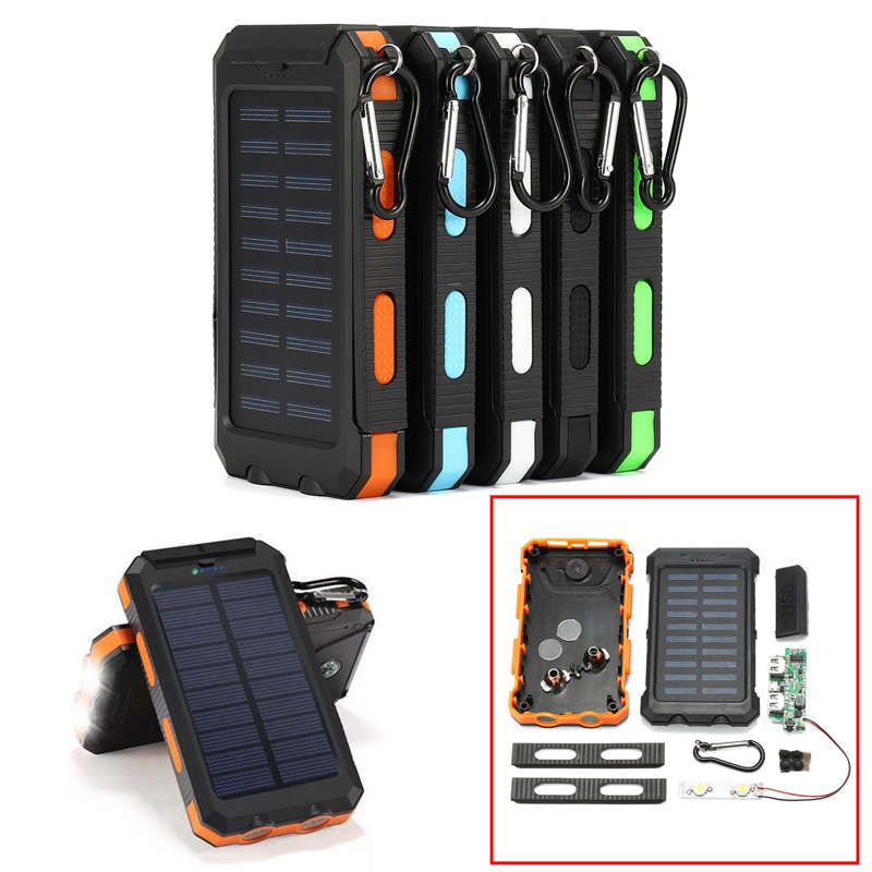 Electric Charging Solar Power Bank Case 2 LED Dual Ports Waterproof Power Bank For S (Color1 Orange)