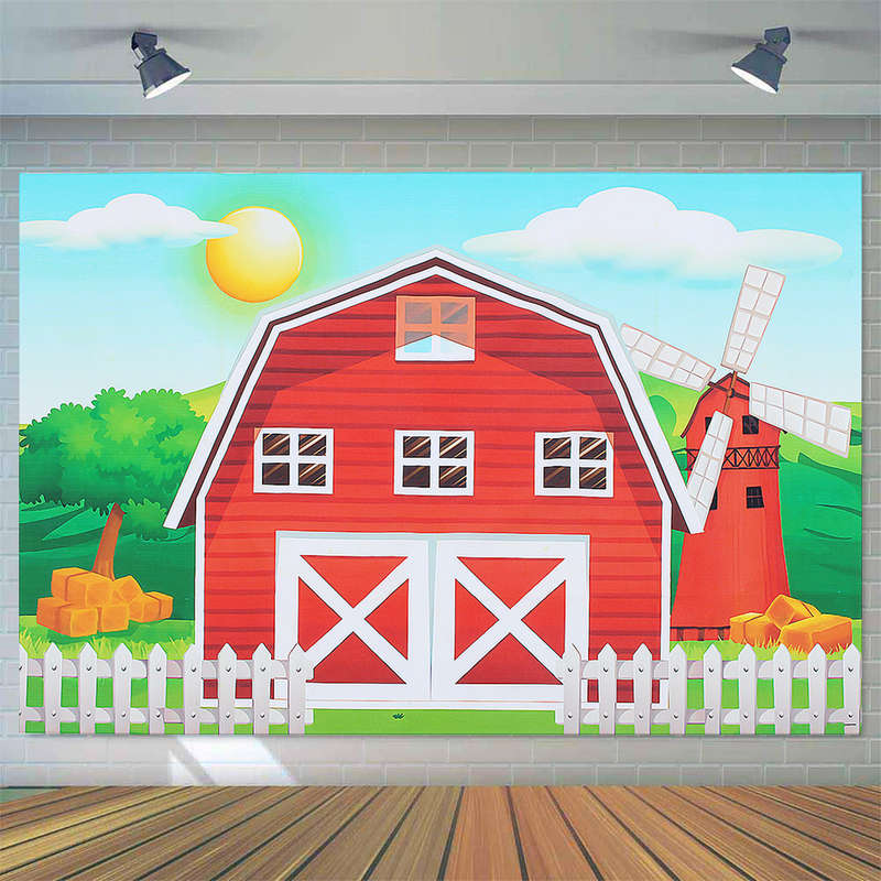 Photography Backgrounds Photo Studio Props Cartoon Red Farm Animals Birthday Party Backdro (SIZE. L)