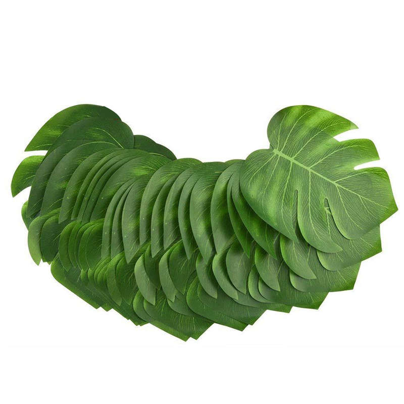 60Pcs Tropical Artificial Palm Leaves Hawaiian Hibiscus Flowers Wedding Birthday Party Decoration Ta