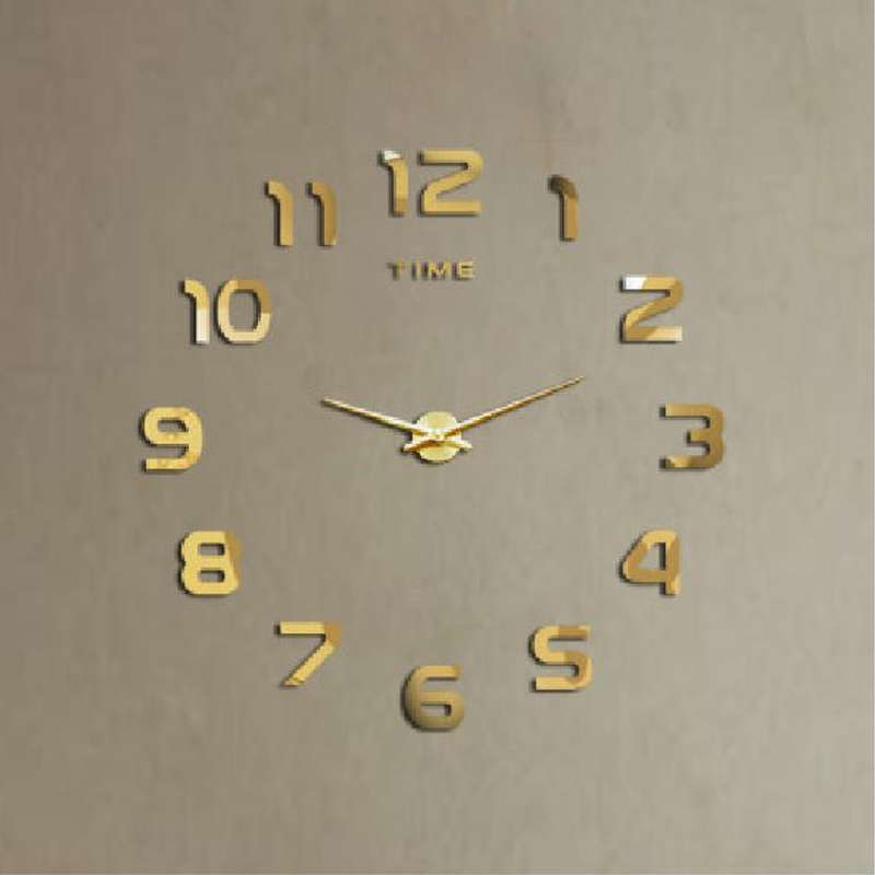 K Govender - Large 3D Number Mirror Wall Sticker Wall Clock - Silver