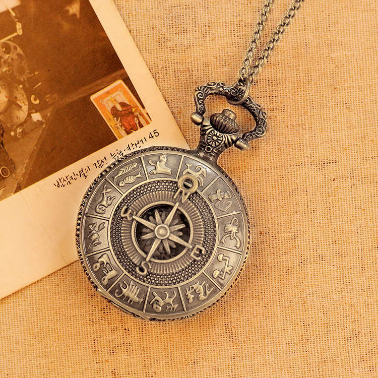Deffrun Constellation Compass Pocket Watches Metal Case Quartz Watch