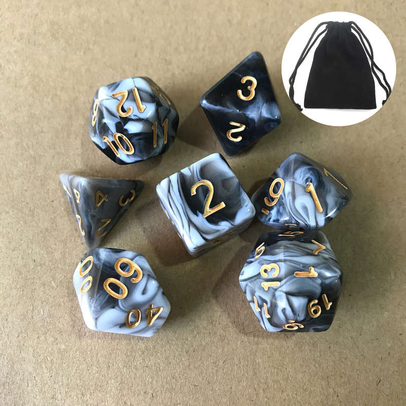 7pcs Polyhedral Dices TRPG Game Dungeons And Dragons Dices with Storage Bag (Color Green)