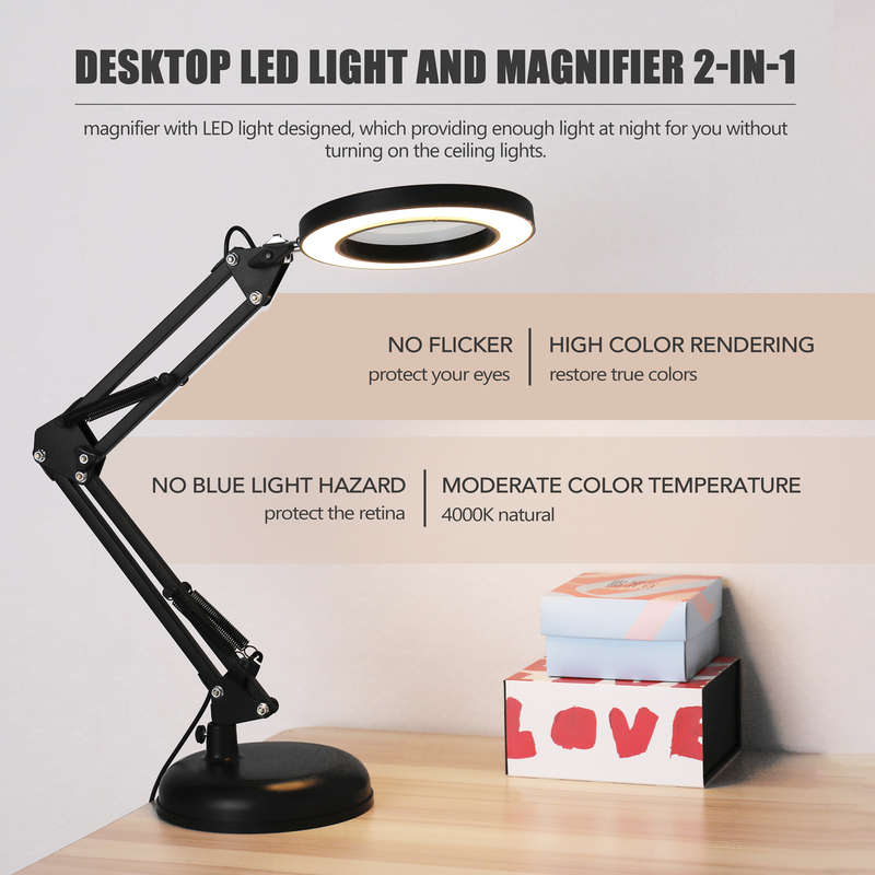 Magnifier Lamp Desktop LED Magnifier Lamp Nail Salon 5X Magnifying Lam