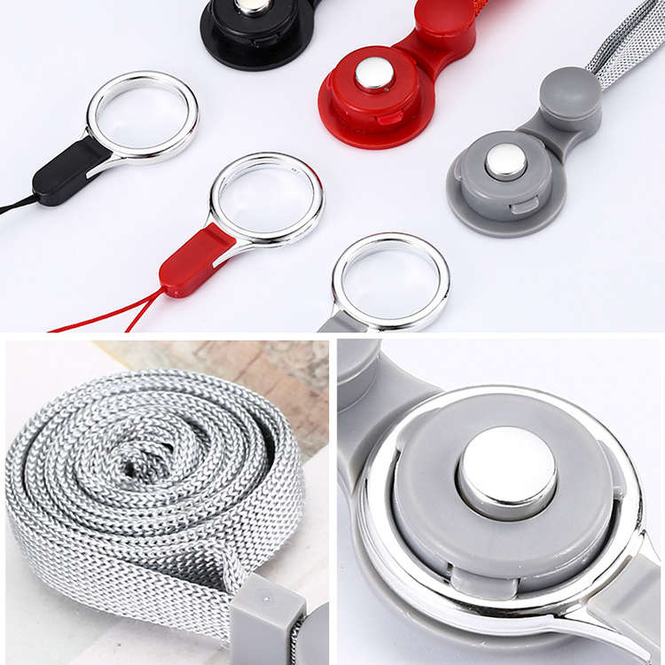Bakeey 2 in 1 Detachable Universal Phone Ring Holder & Neck Strap Phone Lanyard Work P (Color Black)