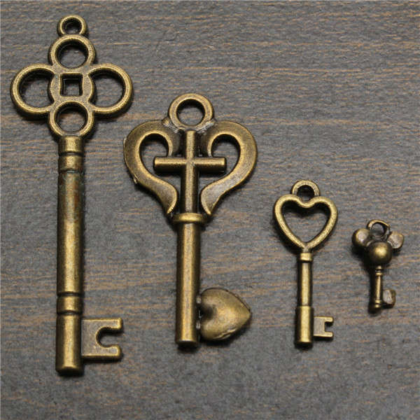 19pc Antique Vintage Old Look Skeleton Key Set Lot Pendant Heart Bow Lock Steampunk Jewel