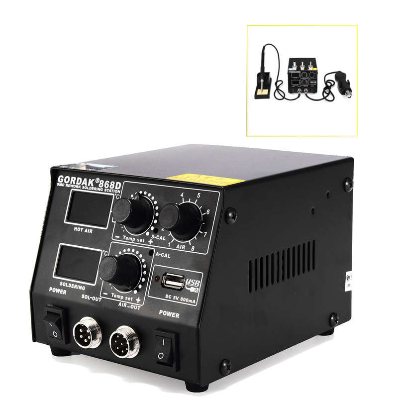 GORDAK 868D 2 in1 USB Digtal LCD Display SMD Soldering Iron Rework Station Hot Air Gun Welding Tool