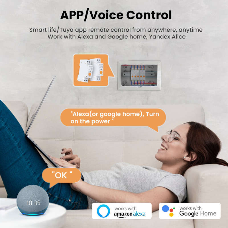 AVATTO Tuya WiFi Smart Circuit Breaker Switch With Metering 63A 1P Smart Life App Timer Module Suppo