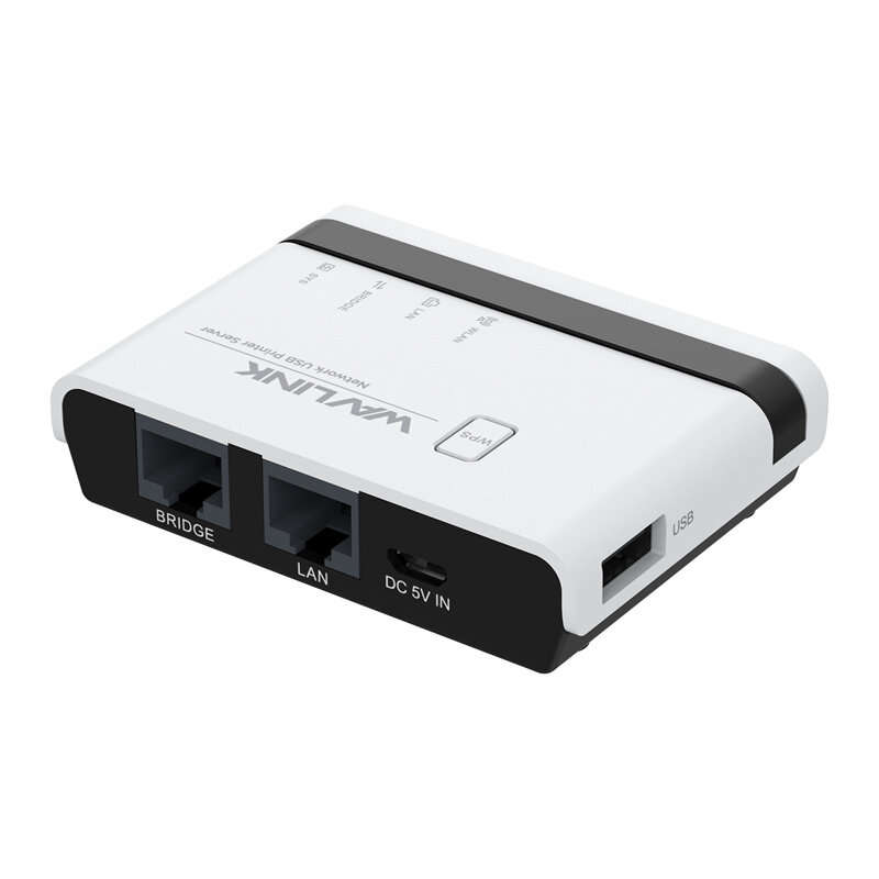 Wavlink USB2.0 Wireless Printer Server with 10/100Mbps LAN/Bridge WiFi Support Wired/Wireless/Standa