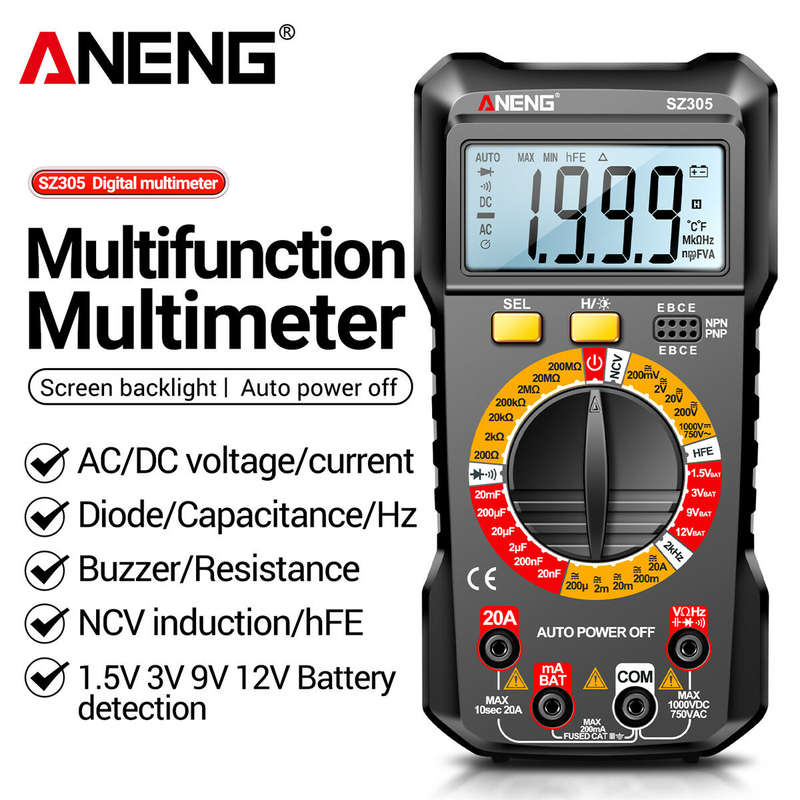 ANENG SZ305 1999 Counts Multimeter Capacitor Testers Professional Smart Voltmeter AC/DC Votage Curre