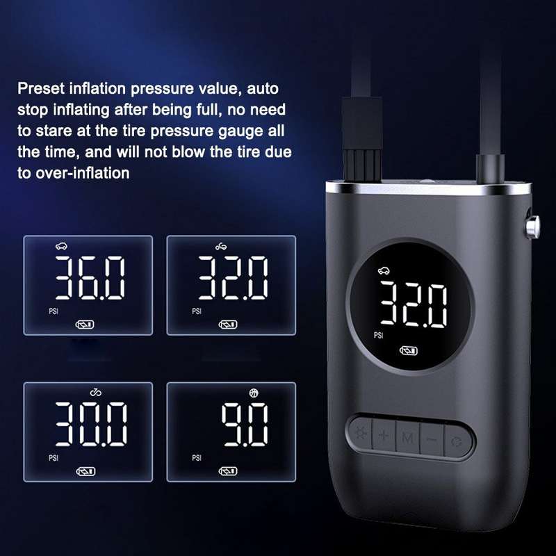 150PSI Wireless Bike Air Pump 70W Power Output 4000mAh Battery Digital Display LED Flashlight Auto-O