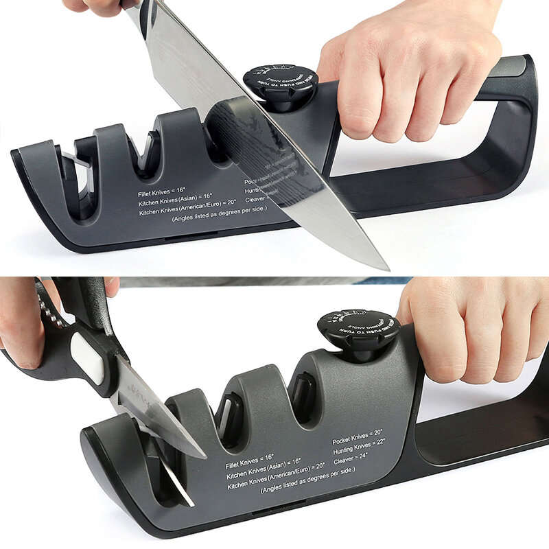 DMD 3-Stage Knife Scissors Sharpener Manual Professional Sharpening Tool with Grip and 6 Adjustable