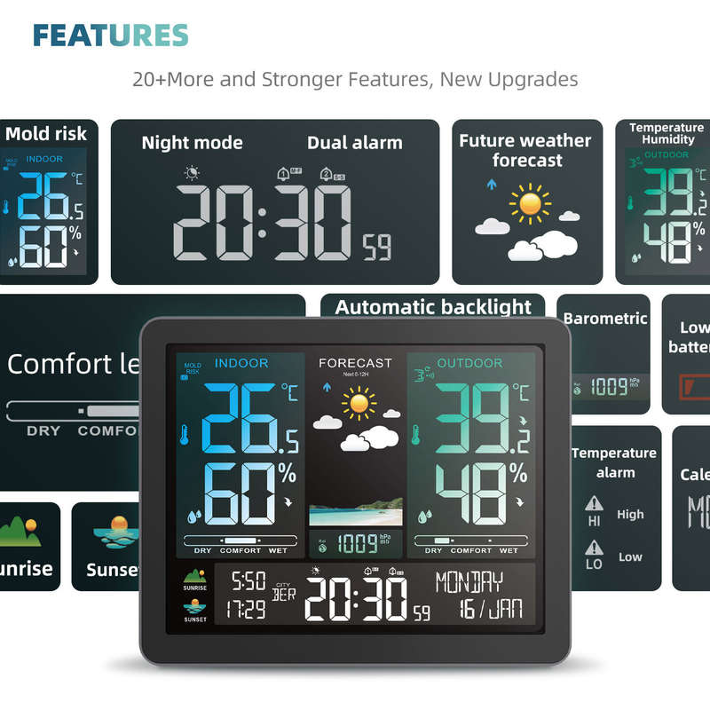AGSIVO Weather Station Alarm Clock Wireless Indoor Outdoor Thermometer with Atomic Clock Forecast St