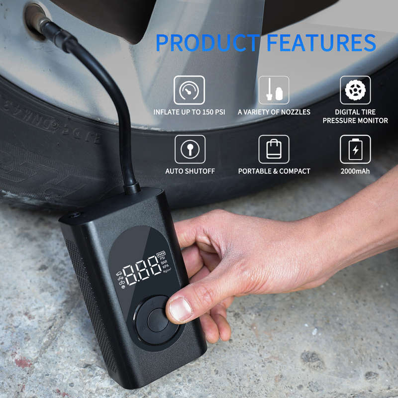 Cordless 150PSI 15 Cylinders 2000mAh*2 Inflatable Pump Digital LCD Display For Cars Ball Bicycles El