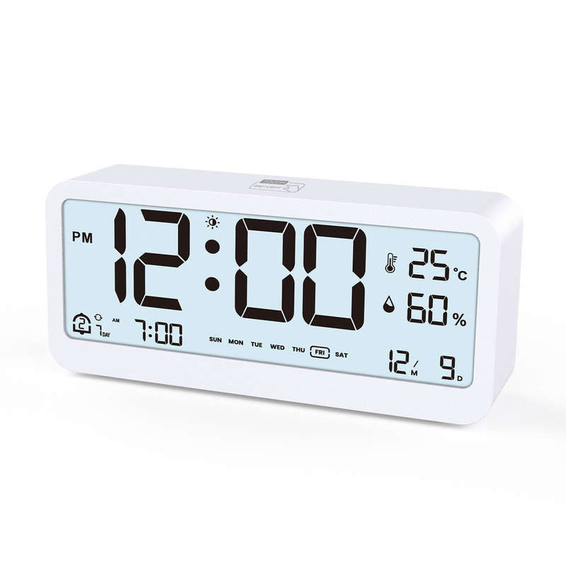 LCD Smart Digital Alarm Clock with Large Display Thermometer Hygrometer Anti-Slip Bottom with Night