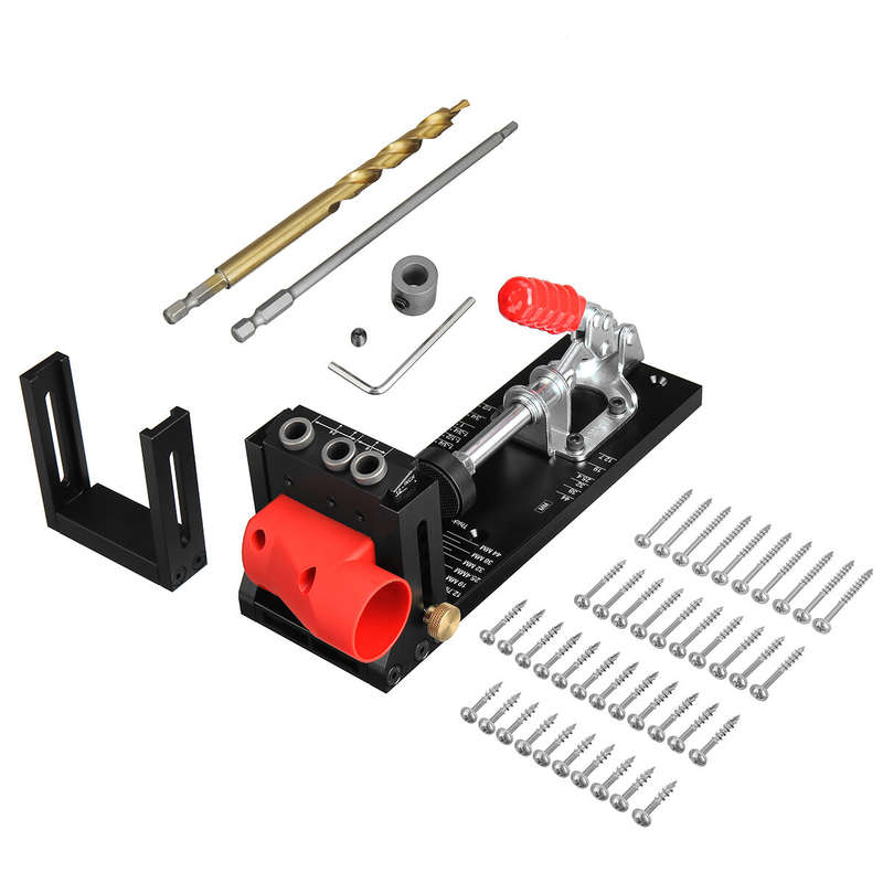 ENJOYWOOD XK4 Pocket Hole Jig Kit Aluminum Alloy Adjustable Woodworking Drilling Guide for Angled Ho