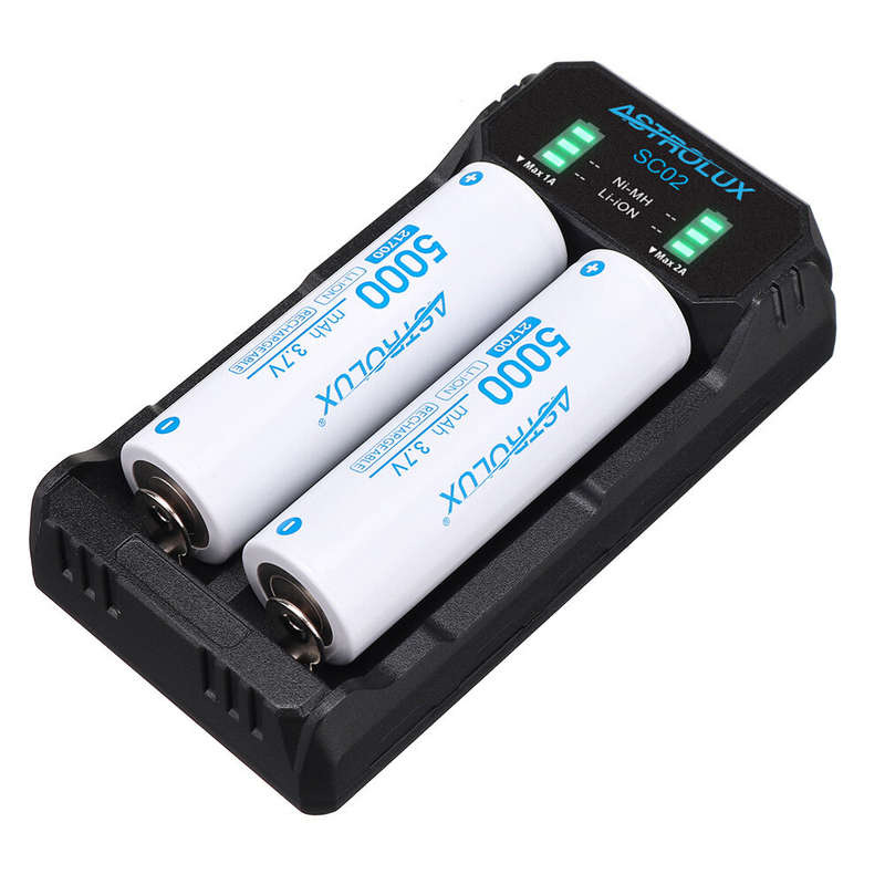 ASTROLUX SC02 Type-C QC 3.0 Quick Charge USB Battery Charger Dual-slots For Li-ion/IMR/INR/ICR Ni-MH